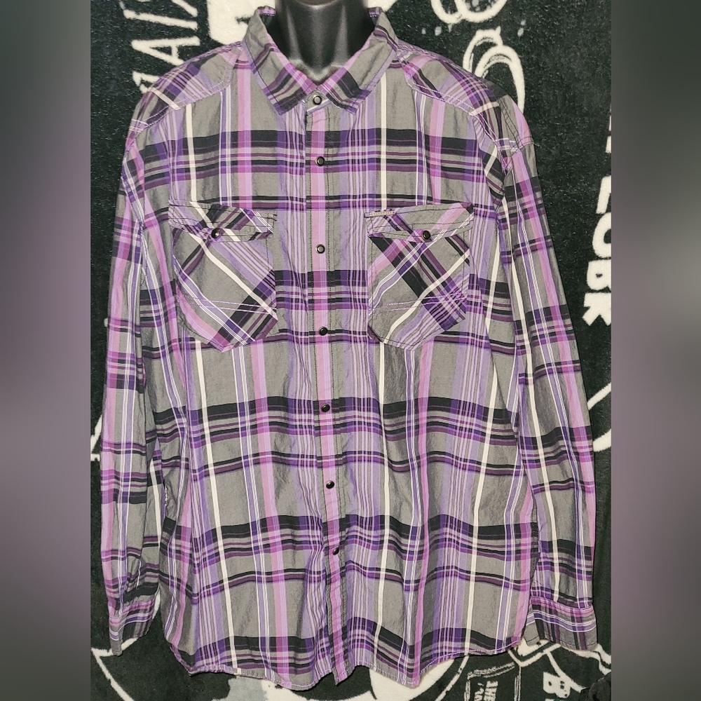 Marc Ecko Cut And Sew Button-Down Shirt-Purple/Black-Size 3XL
